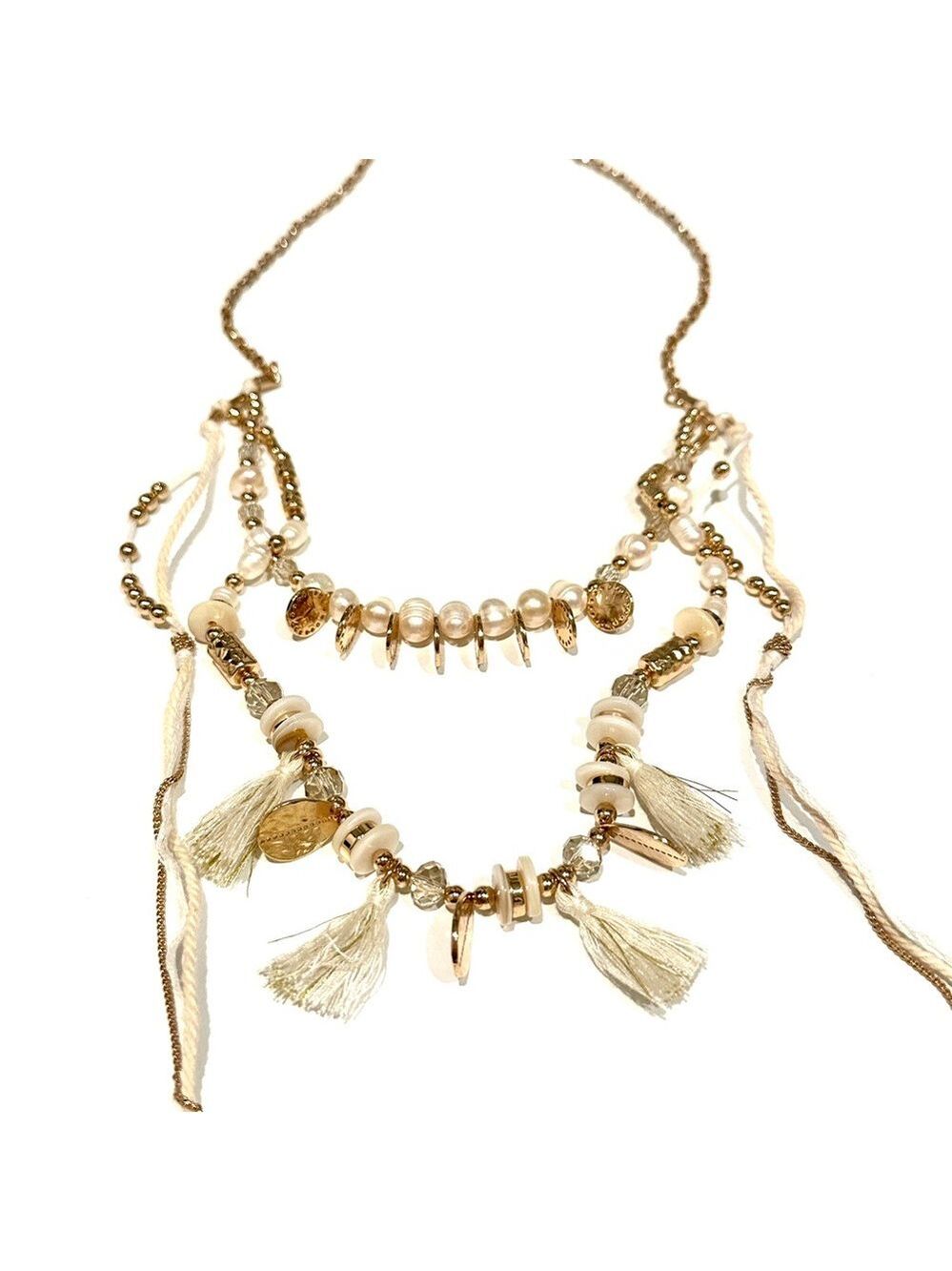 WHITE HOUSE BLACK MARKET Boho Luxe White & Gold Teardrop Layered Necklace | NWT - Picture 6 of 11